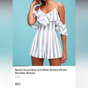 Beach House Blue and White Striped Off-the-Shoulder Romper